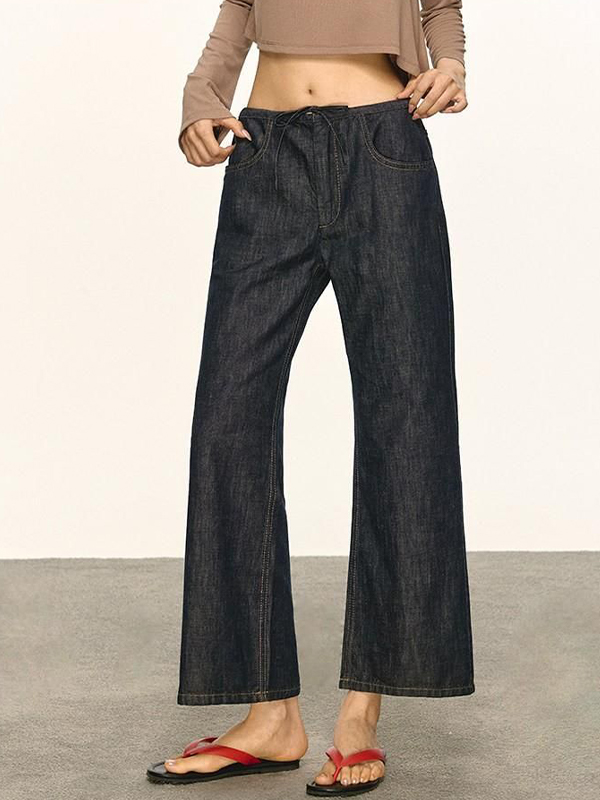 EMMIOL Pantalones vaqueros acampanados retro con cordón