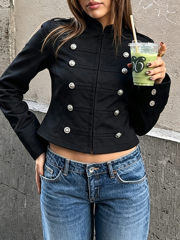 EMMIOL Black Double-Breasted Jacket