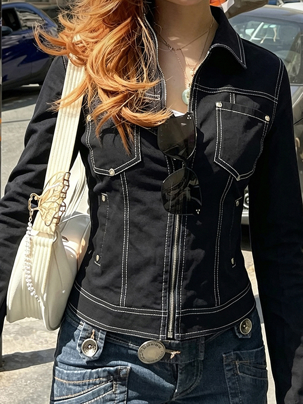 EMMIOL Stretch Denim-Look Fabric Jacket
