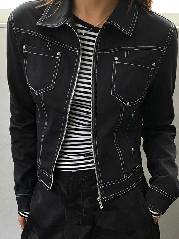 EMMIOL Stretch Denim-Look Fabric Jacket
