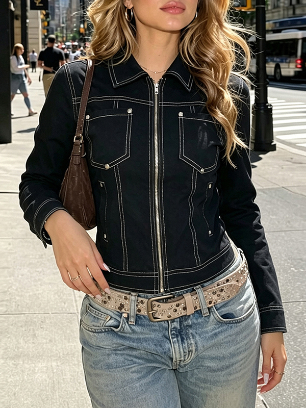 EMMIOL Stretch Denim-Look Fabric Jacket