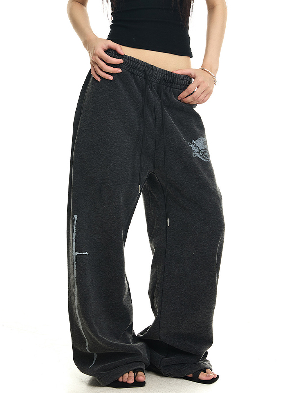 EMMIOL Vintage-Style Enzymbehandelte Hose mit geradem Bein