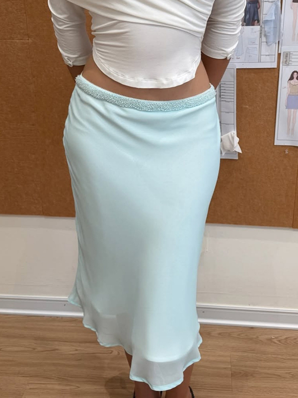 EMMIOL Falda larga cómoda de colores lisos