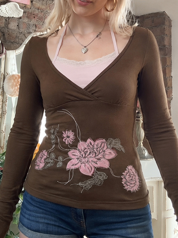 EMMIOL Zweiteiliges Set mit Blumenmuster, langärmlig
