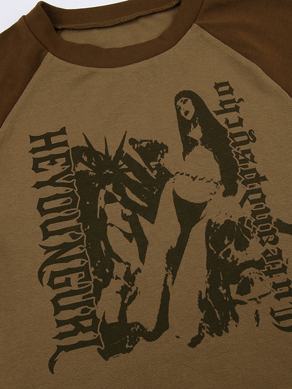 EMMIOL Camiseta de manga corta raglán con estampado vintage