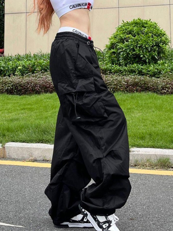 EMMIOL Pantalones cargo holgados con pliegues punk