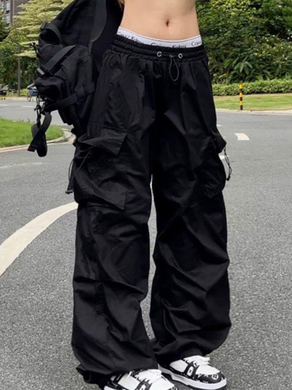 EMMIOL Pantalones cargo holgados con pliegues punk