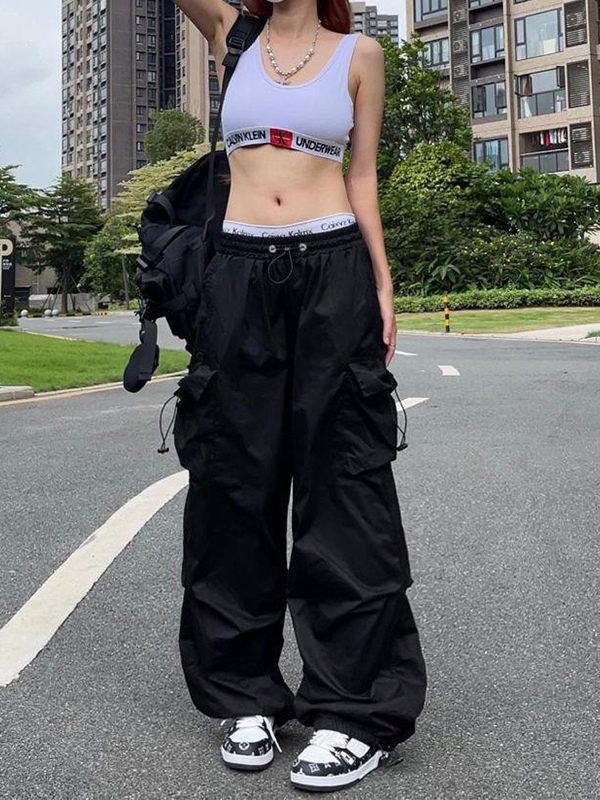 EMMIOL Pantalones cargo holgados con pliegues punk