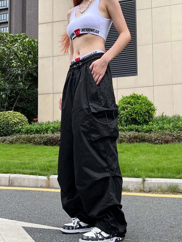 EMMIOL Pantalones cargo holgados con pliegues punk