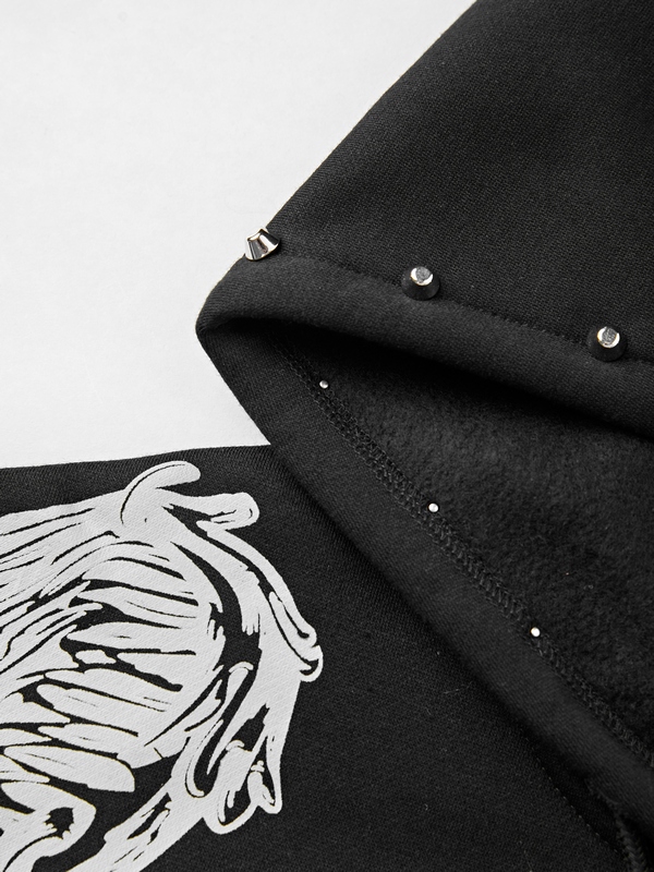 EMMIOL Felpa con cappuccio oversize con decorazione rivetto con stampa ali