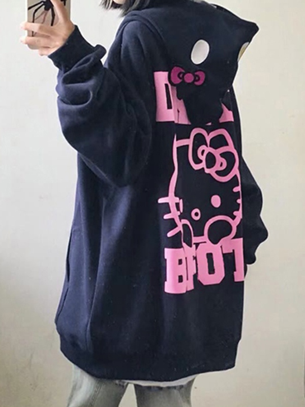 EMMIOL Felpa con cappuccio oversize con stampa gattino e orecchie di gatto