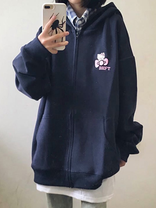 EMMIOL Felpa con cappuccio oversize con stampa gattino e orecchie di gatto