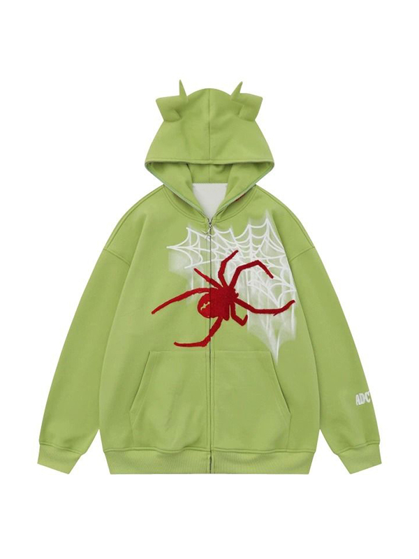 EMMIOL Sudadera con capucha extragrande con bordado de araña Street