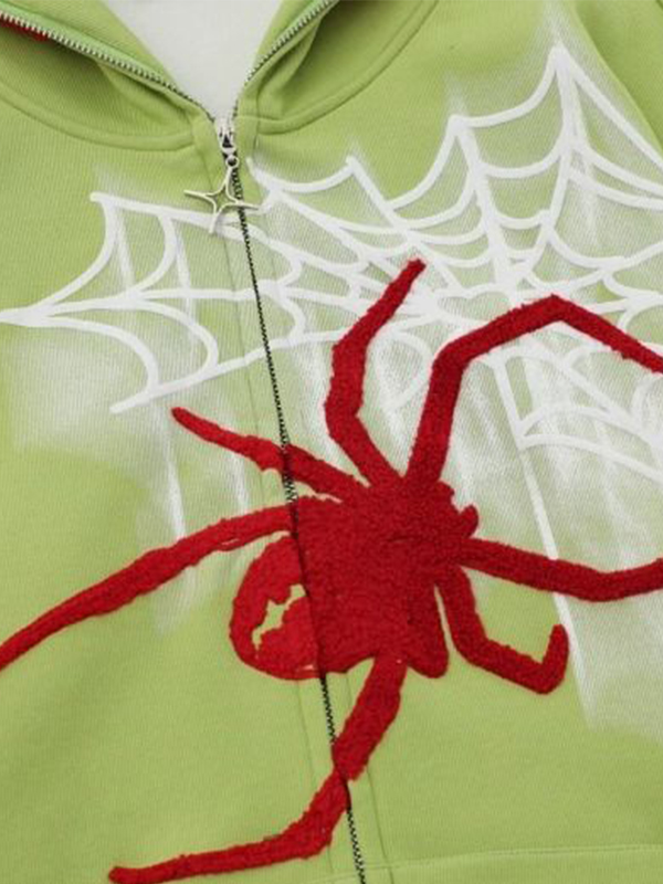 EMMIOL Sudadera con capucha extragrande con bordado de araña Street