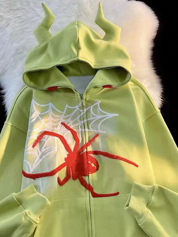EMMIOL Sudadera con capucha extragrande con bordado de araña Street