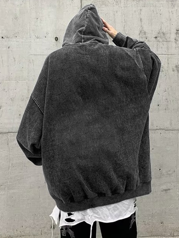 EMMIOL Sudadera con capucha extragrande con estampado de araña desgastada para hombre