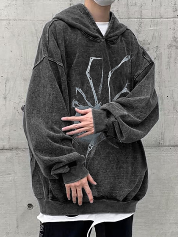 EMMIOL Sudadera con capucha extragrande con estampado de araña desgastada para hombre