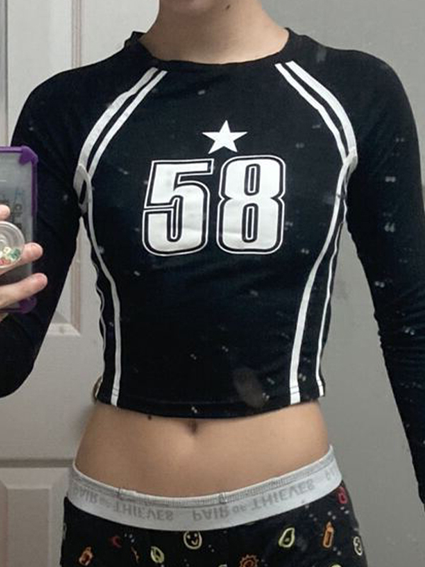 EMMIOL Camiseta corta de manga larga con estampado de números