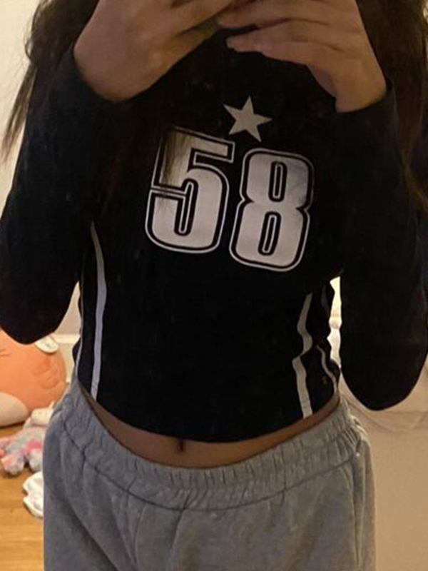 EMMIOL Camiseta corta de manga larga con estampado de números