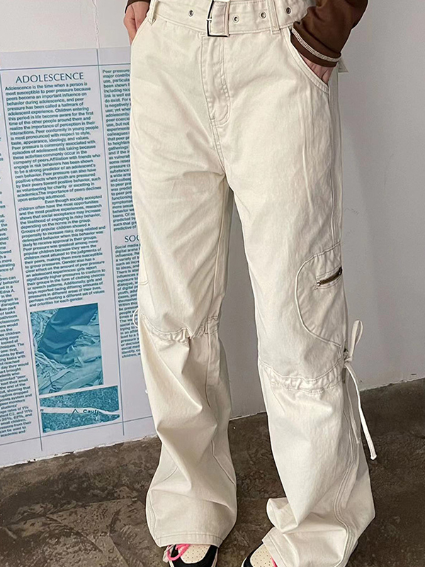 EMMIOL Street Zip Up Pocket Drawstring Ruched Cargo Pants