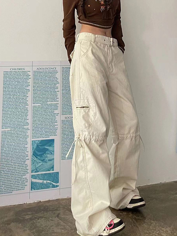 EMMIOL Street Zip Up Pocket Drawstring Ruched Cargo Pants