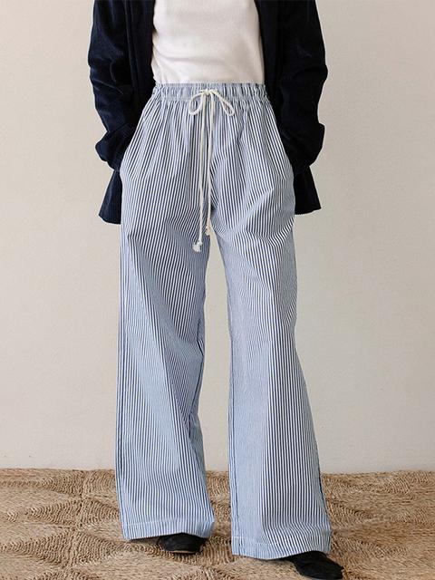 Pinstripe Drawstring Wide-Leg Pants