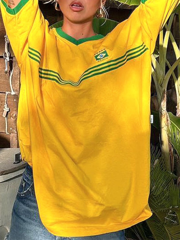 EMMIOL Contrast Embroidery Oversized Short Sleeve Tee