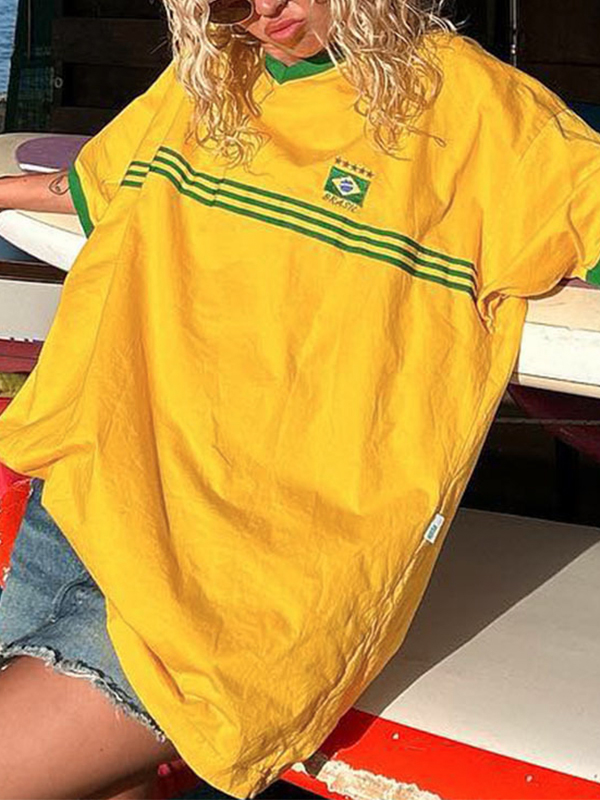 EMMIOL Contrast Embroidery Oversized Short Sleeve Tee