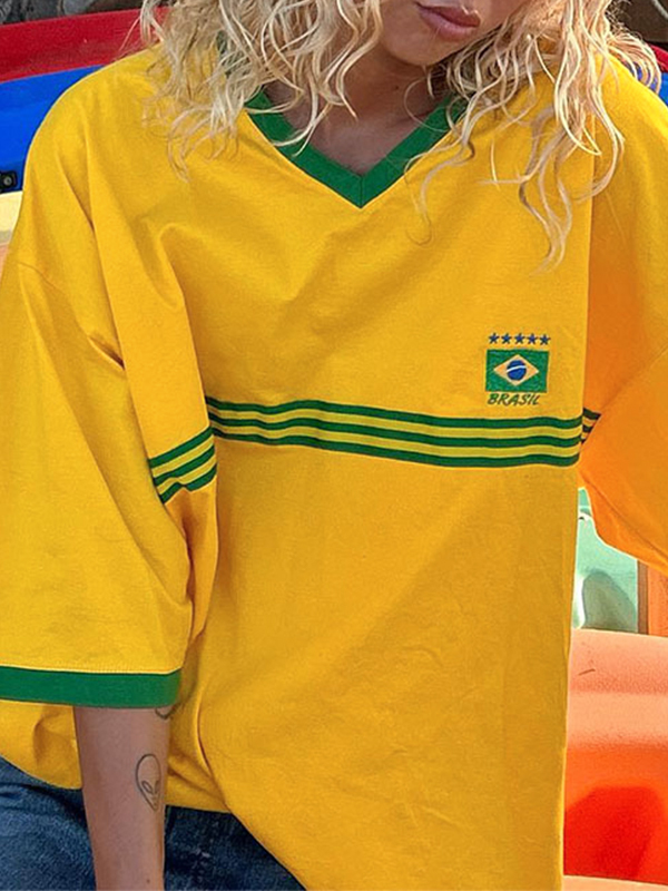 EMMIOL Contrast Embroidery Oversized Short Sleeve Tee