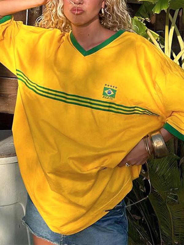 EMMIOL Contrast Embroidery Oversized Short Sleeve Tee