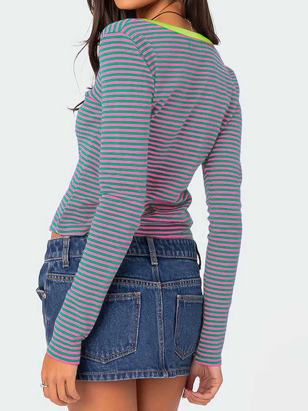 EMMIOL Striped Long Sleeves Knits