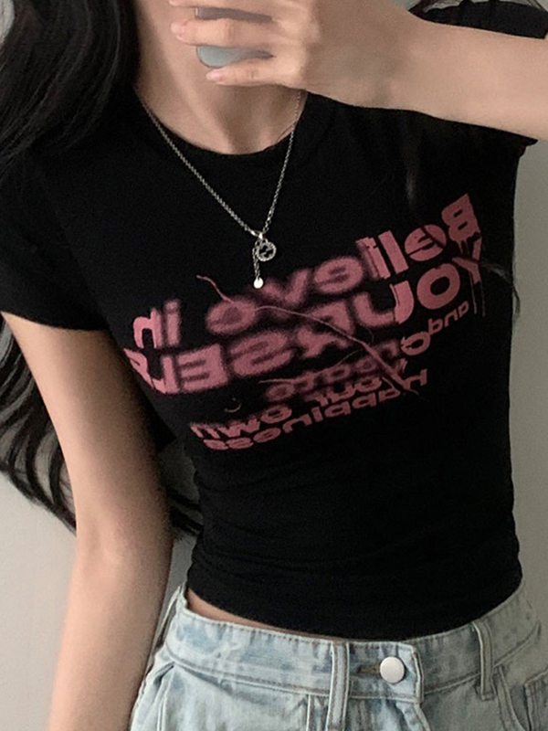 EMMIOL Kurzarm-T-Shirt mit Buchstaben-Print