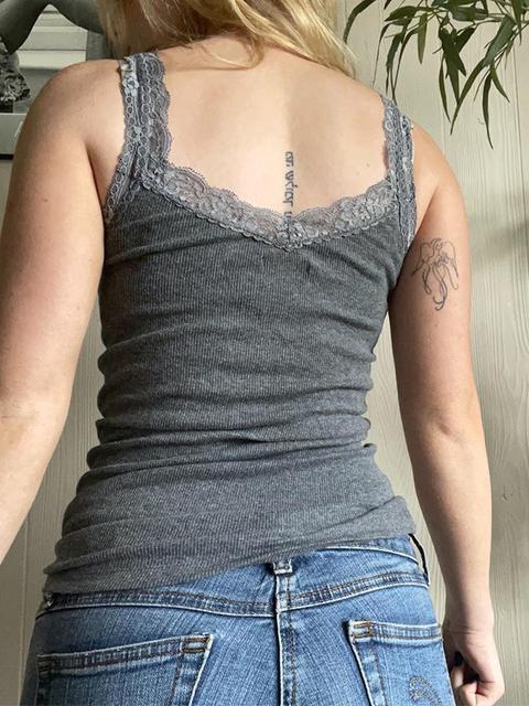 Dark Grey Tiered Frill Trim A-line Tank Top