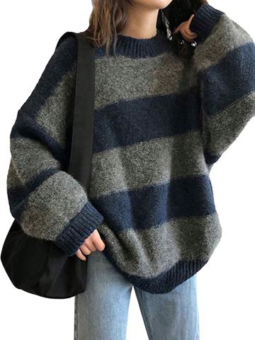 �bergro�er Pullover mit Streifen