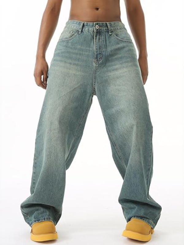 EMMIOL Jeans larghi e larghi in stile retrò americano sfumato