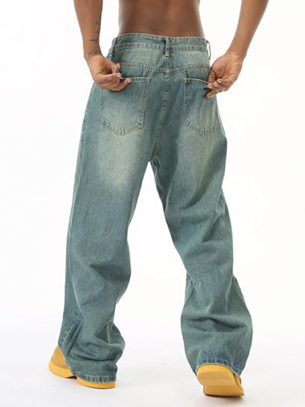EMMIOL Jeans larghi e larghi in stile retrò americano sfumato