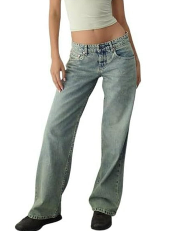 EMMIOL Vaqueros de tiro bajo con lavado pesado