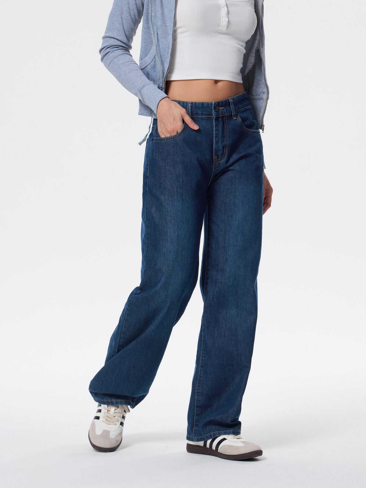 EMMIOL Vaqueros de tiro bajo con lavado pesado