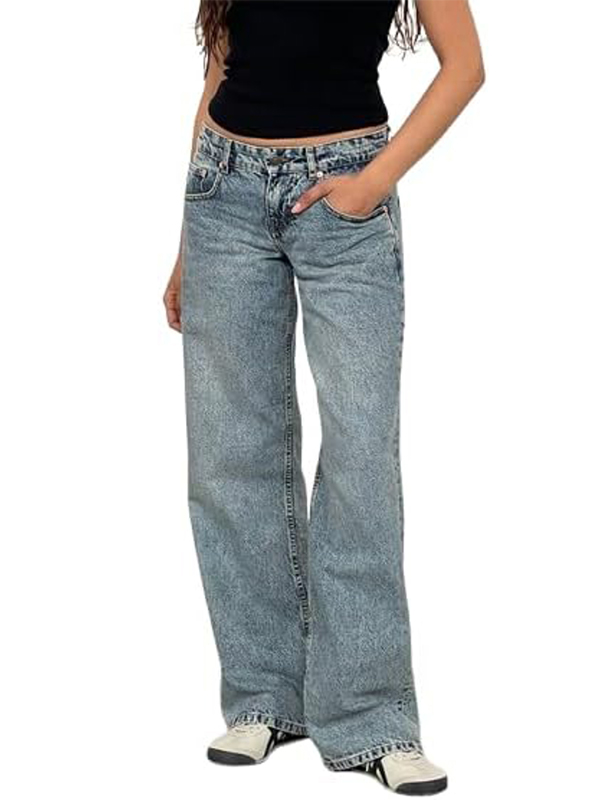 EMMIOL Jeans mit niedrigem Bund und schwerer Waschung