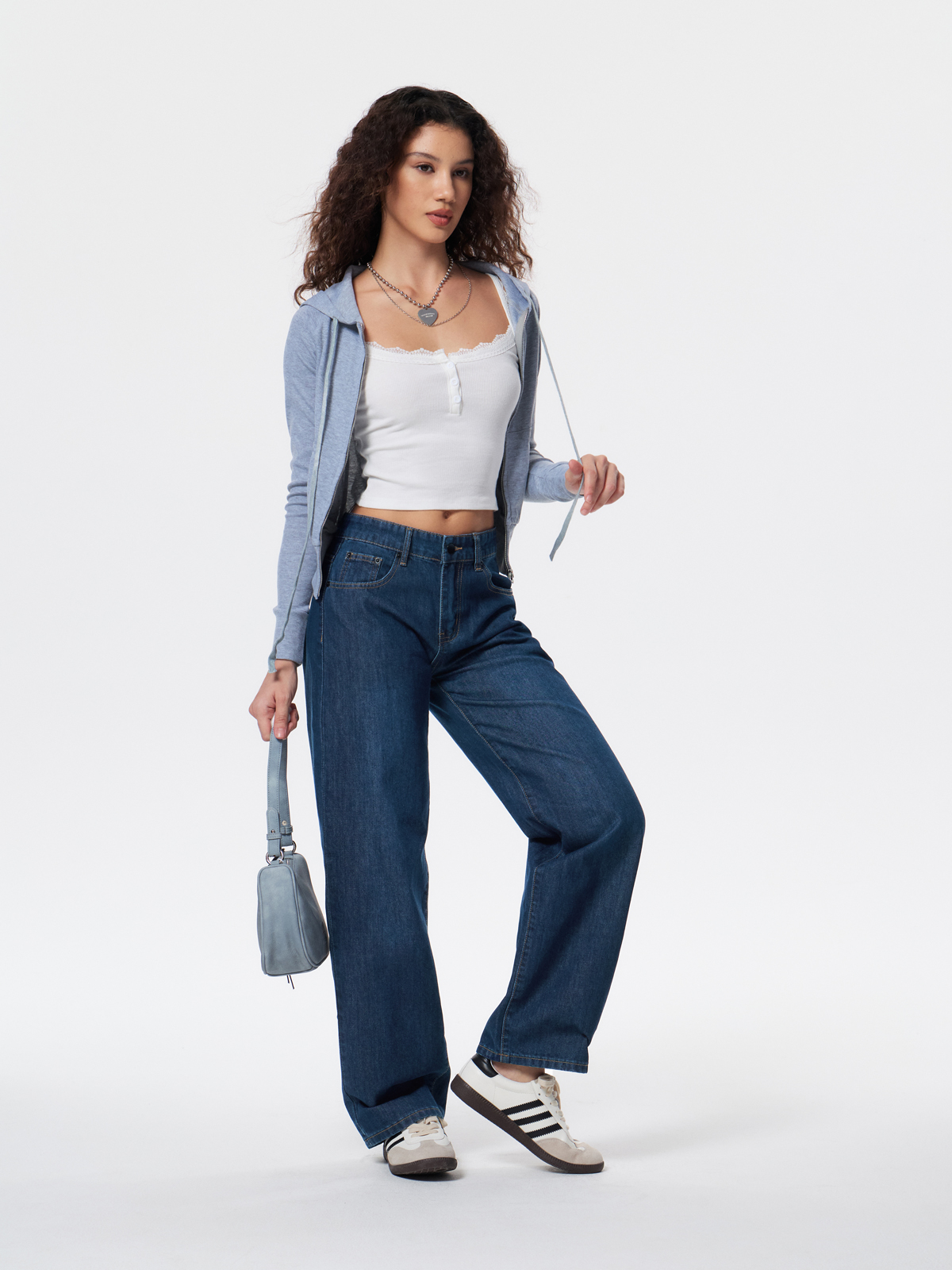 EMMIOL Vaqueros de tiro bajo con lavado pesado