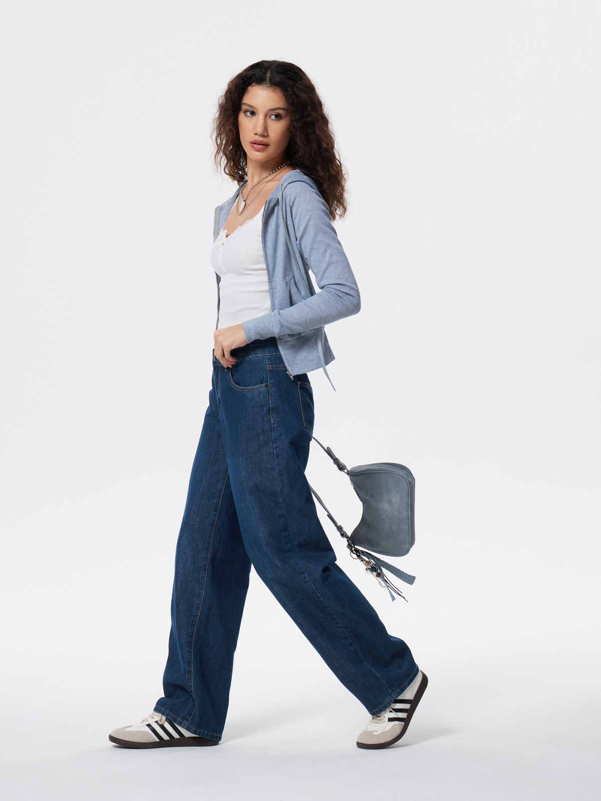 EMMIOL Vaqueros de tiro bajo con lavado pesado