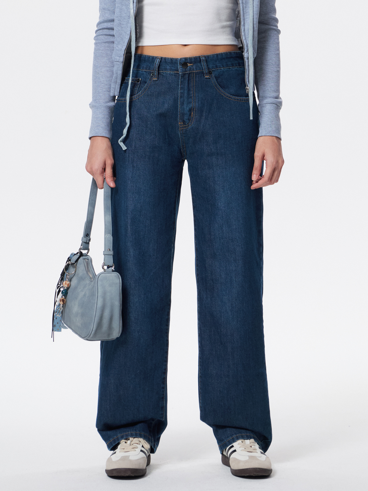 EMMIOL Vaqueros de tiro bajo con lavado pesado