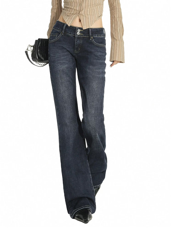 EMMIOL Zweireihige Low Rise Bootcut-Jeans