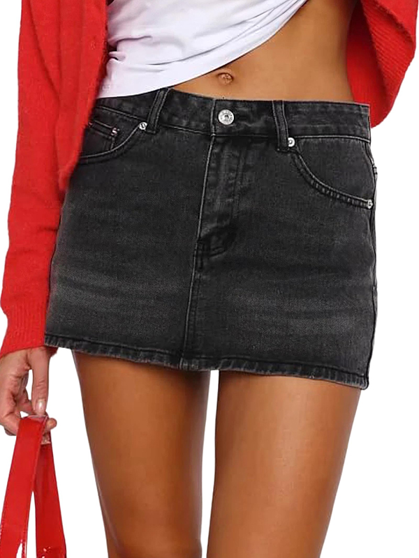 EMMIOL Stretch-Mini-Jeansrock für Damen mit mittelhohem Bund