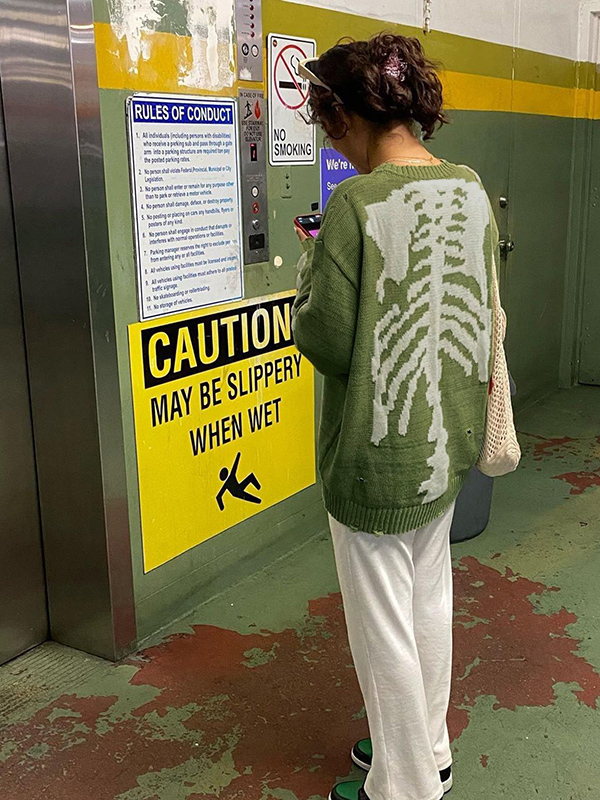 EMMIOL Oversized Skeleton Knit Sweater