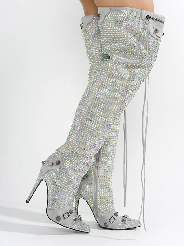 EMMIOL Bessemer Rhinestone-Crusted Thigh-High Boots