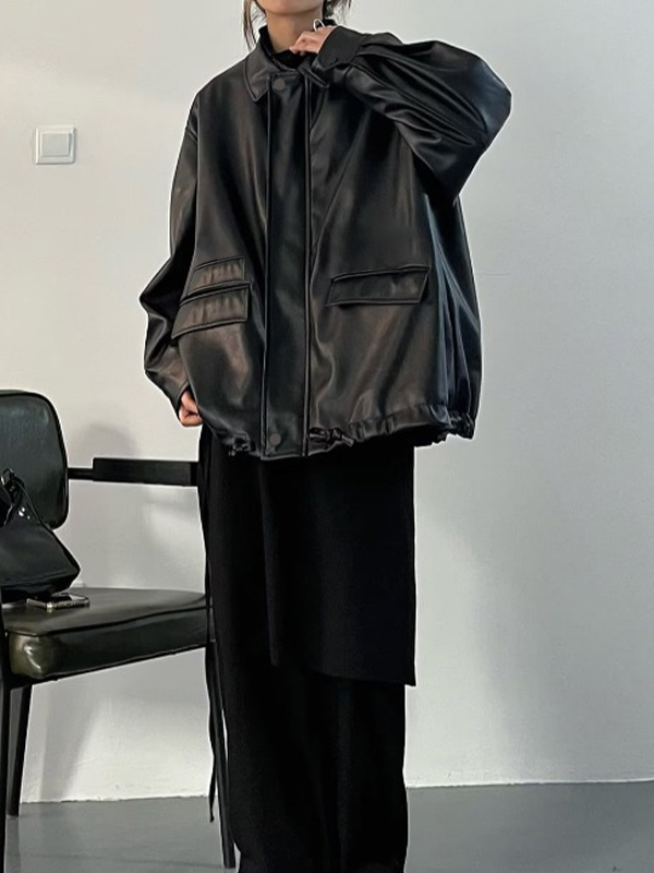 EMMIOL Giacca oversize in ecopelle nera