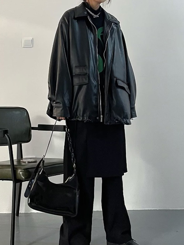 EMMIOL Giacca oversize in ecopelle nera