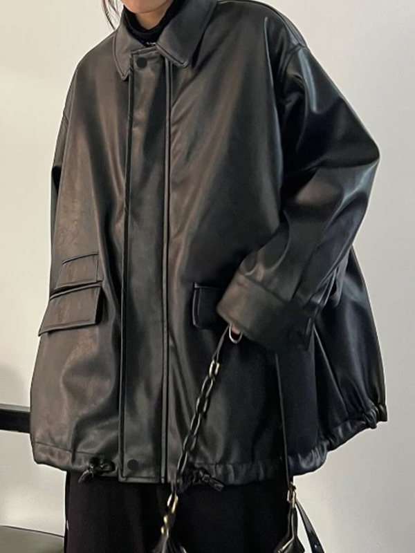 EMMIOL Giacca oversize in ecopelle nera