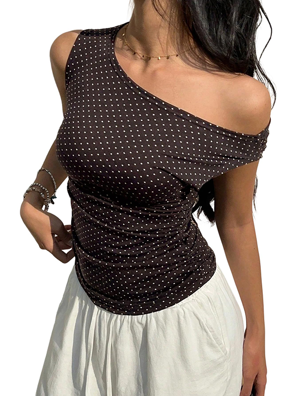 EMMIOL Women's Off Shoulder Sleeveless Polka Dot Tank Top